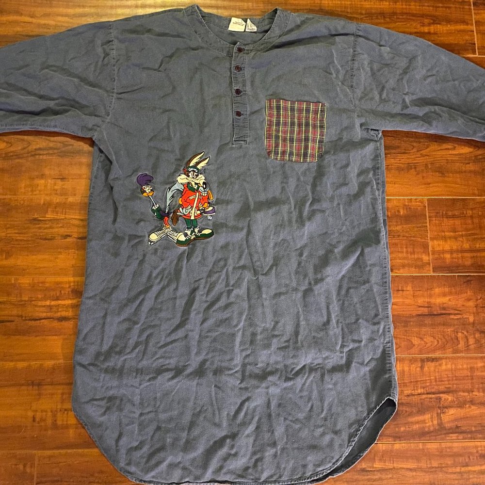 Vintage 1993 Wiley Coyote Road Runner Acme Clothing Looney Tunes Long Big Shirt